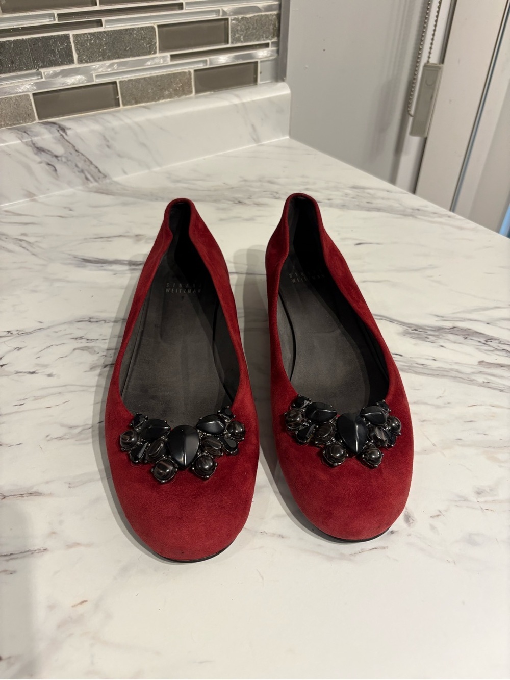 Stuart Weitzman suede ballet flats rhinestone
